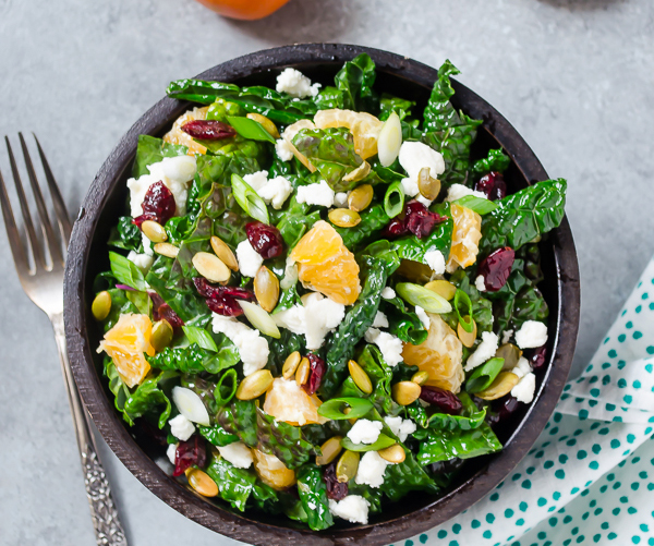 Kale Salad with Goat Cheese, Cranberries and Orange