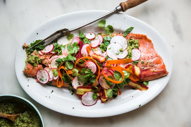 Roasted Salmon with Spring Pesto